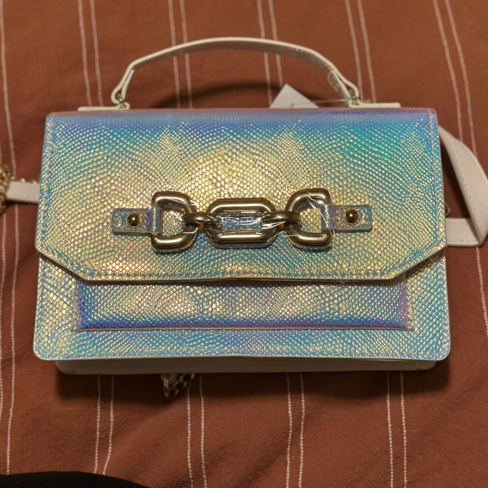 Aldo Iridescent Crossbody Bag with Gold Chain Accent